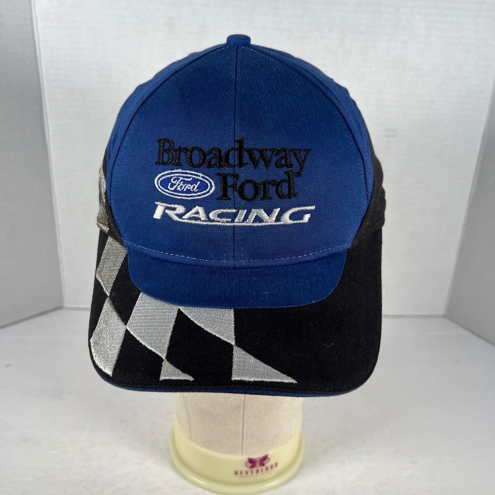 Broadway Ford Racing Falcon Headwear Blue Black Checkered Flag Hat Cap